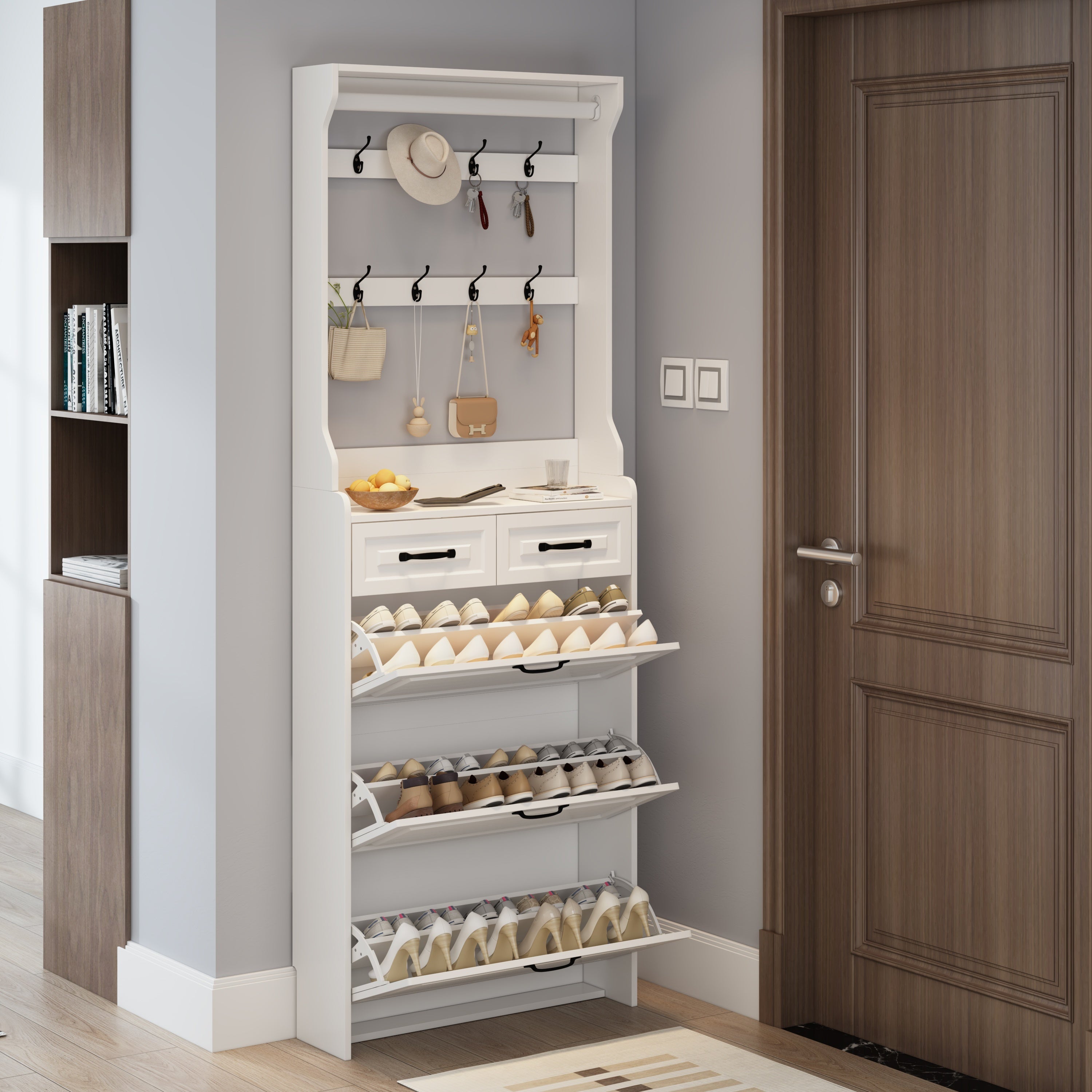 Armário de Sapatos - 3 Gavetas Basculantes 2 Gavetas com Cabide