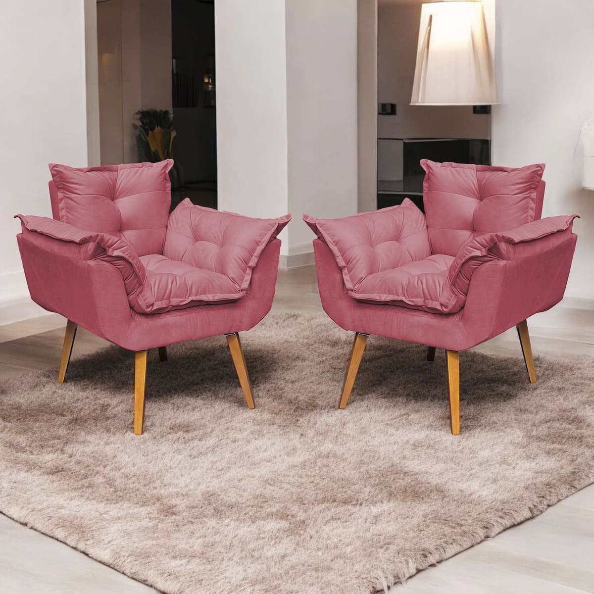 KIt 2 Poltronas Decorativa Para Sala Manicure Consult�rio Alice Suede P�s Castanho