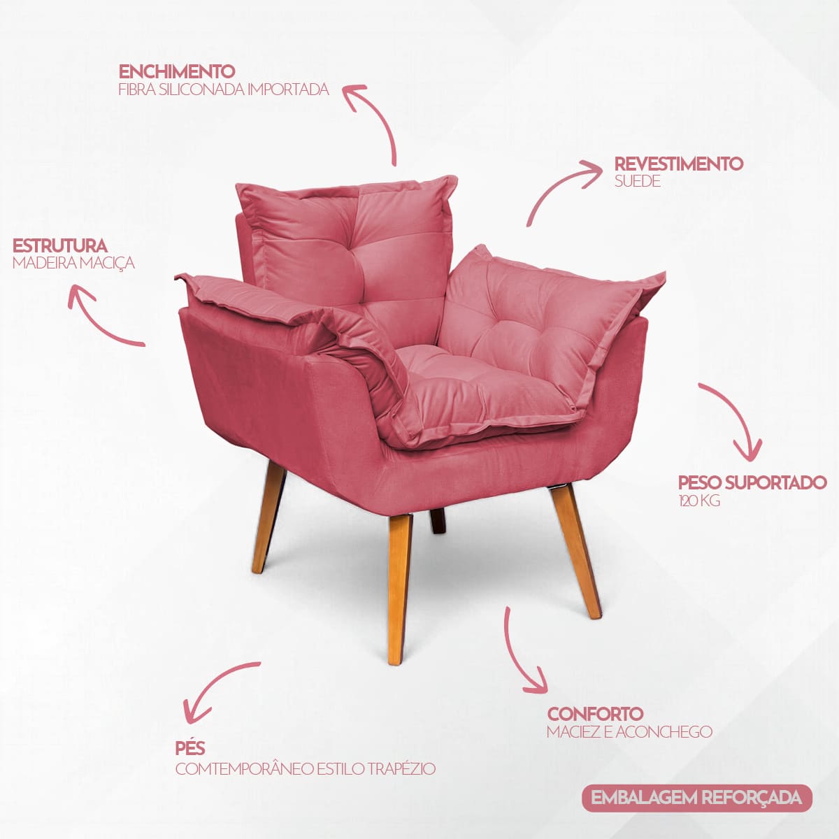 KIt 2 Poltronas Decorativa Para Sala Manicure Consult�rio Alice Suede P�s Castanho